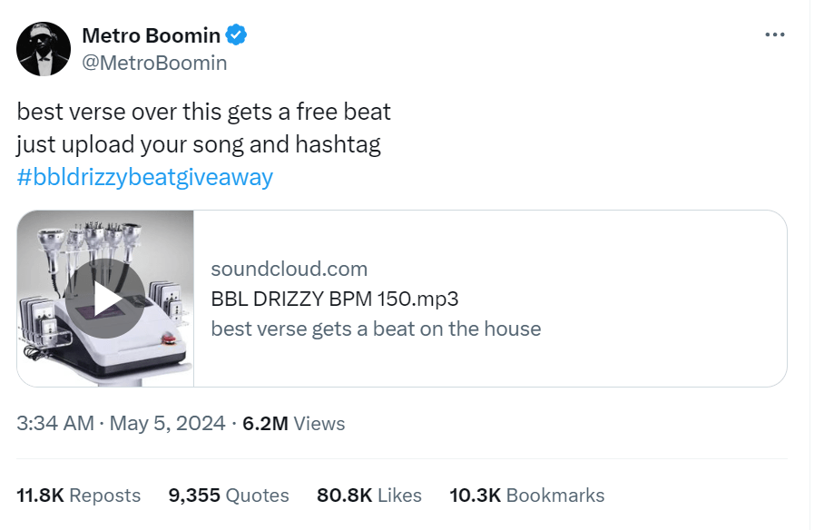 *Metro Made Them Drums* Check Out His New Beat “BBL&nbsp;Drizzy”